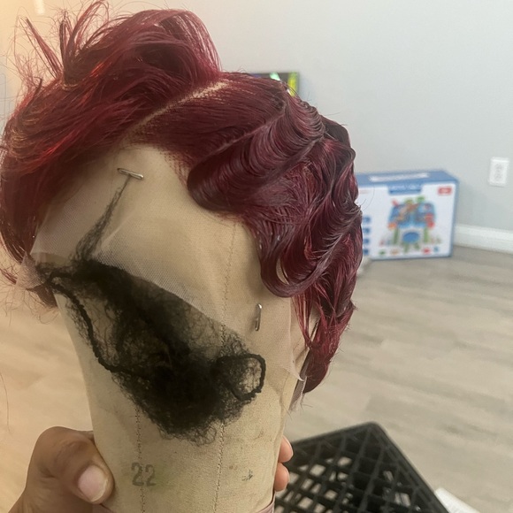 Vibrant Red Curly Wig pixie cut. 13*4 lace wig main image 5
